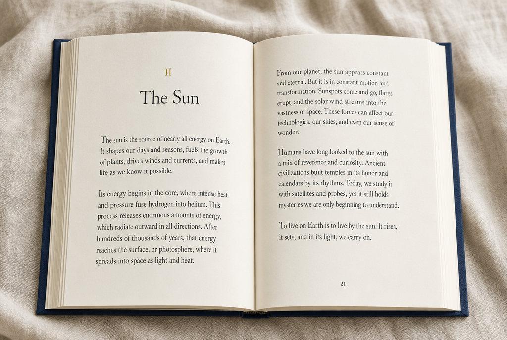 An open interior spread of the book showing pages of writing