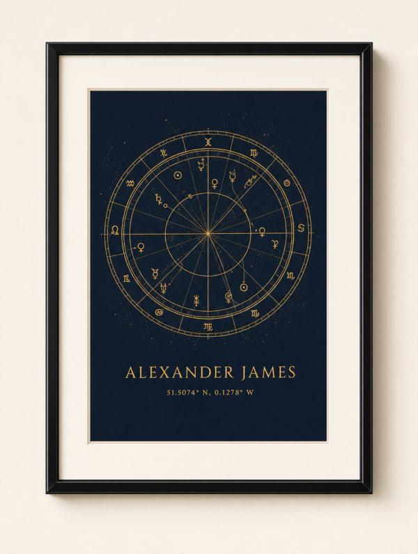 The A3 poster, framed, printed in gold on midnight navy